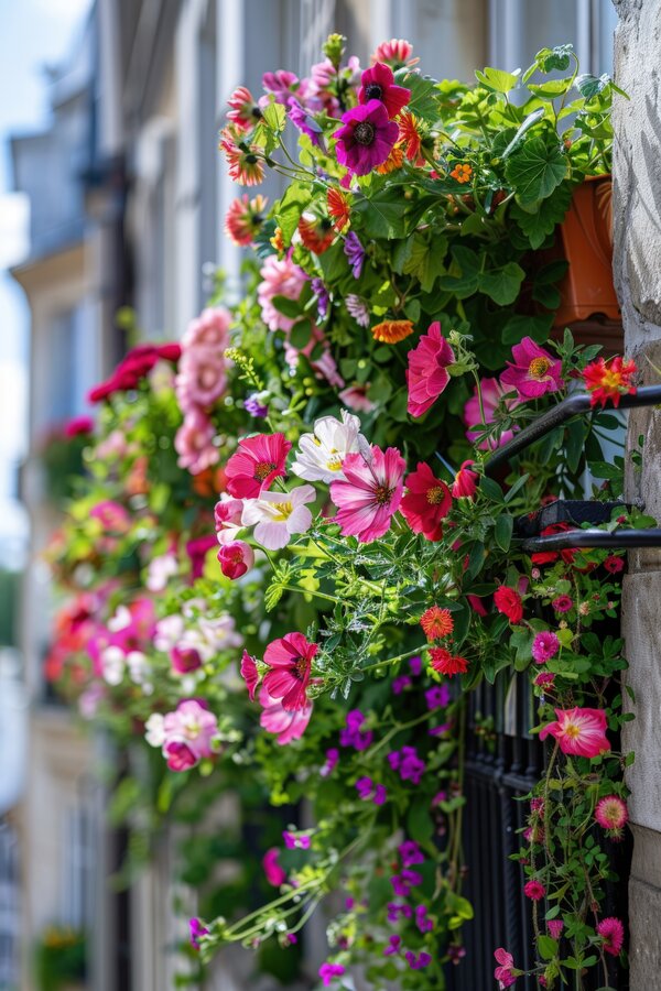 blühende blumen balkon